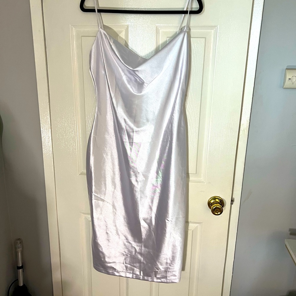 White Satin Slip Midi Dress with Slit